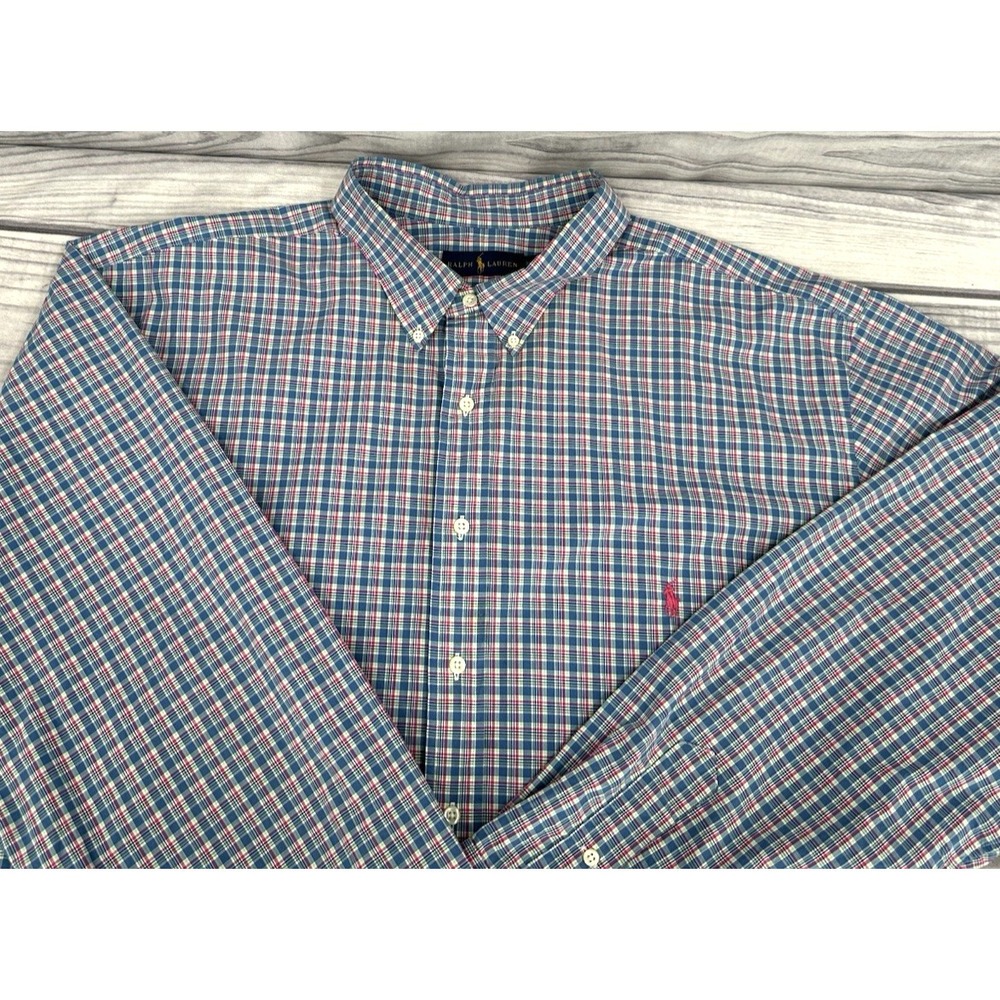 RALPH LAUREN LONG SLEEVE BUTTON FRONT SHIRT Men's Big & Tall Sz 3XLT BLUE / PINK